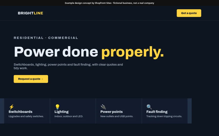 Example design concept: Brightline Electrical (fictional business)